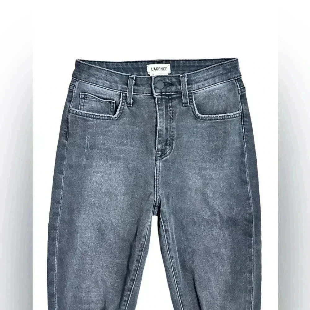 L Agence Womens High Rise Distressed High Line Skinny Jeans Gray Denim Size 26